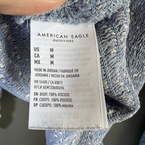 American Eagle Smocked Square Neck Long Sleeve Blouse Top Blue Polka Dot Size M - Picture 6 of 6